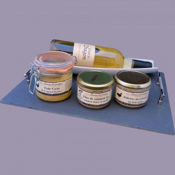 Foie gras, salmon and liquor platter