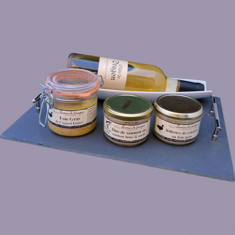 Foie gras, salmon and liquor platter